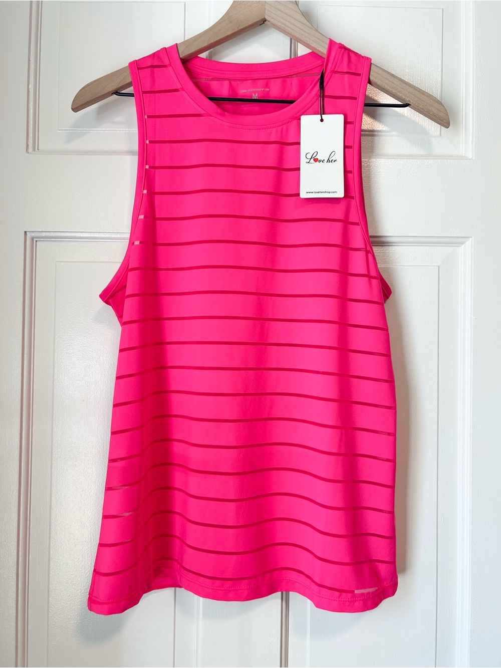 NWT Love Her Hot Pink Striped Mesh Activewear Tank M